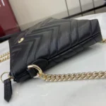 Gucci Women GG Marmont Pochette With Chain Black Leather
