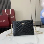 Gucci Women GG Marmont Pochette With Chain Black Leather