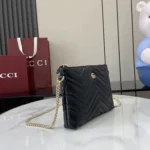 Gucci Women GG Marmont Pochette With Chain Black Leather