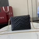 Gucci Women GG Marmont Pochette With Chain Black Leather