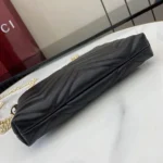 Gucci Women GG Marmont Pochette With Chain Black Leather