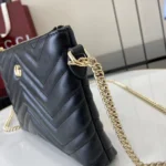 Gucci Women GG Marmont Pochette With Chain Black Leather