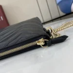 Gucci Women GG Marmont Pochette With Chain Black Leather
