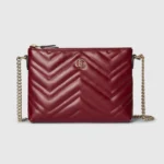 Gucci Women GG Marmont Pochette With Chain Rosso Ancora Red Leather