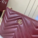 Gucci Women GG Marmont Pochette With Chain Rosso Ancora Red Leather