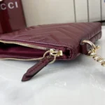 Gucci Women GG Marmont Pochette With Chain Rosso Ancora Red Leather