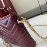 Gucci Women GG Marmont Pochette With Chain Rosso Ancora Red Leather