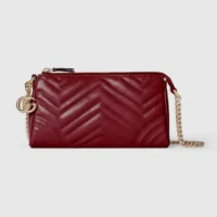 Gucci Women GG Marmont Small Shoulder Bag Rosso Ancora Red Leather
