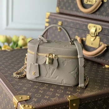 Louis Vuitton LV Women Vanity PM Handbag Gray Embossed Grained Cowhide Leather