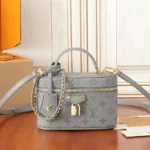 Louis Vuitton LV Women Vanity PM Handbag Silver Monogram-Embossed Lambskin