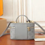 Louis Vuitton LV Women Vanity PM Handbag Silver Monogram-Embossed Lambskin