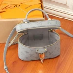 Louis Vuitton LV Women Vanity PM Handbag Silver Monogram-Embossed Lambskin
