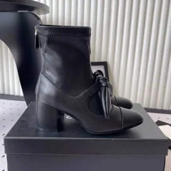 Chanel Women Ankle Boots Black Leather Mary Janes High Heels