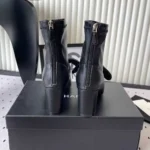 Chanel Women Ankle Boots Black Leather Mary Janes High Heels