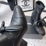 Chanel Women Ankle Boots Black Leather Mary Janes High Heels