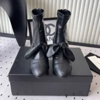 Chanel Women Ankle Boots Black Leather Mary Janes High Heels