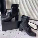 Chanel Women Ankle Boots Black Leather Mary Janes High Heels