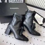 Chanel Women Ankle Boots Black Leather Mary Janes High Heels