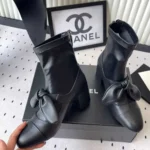 Chanel Women Ankle Boots Black Leather Mary Janes High Heels