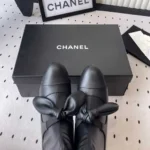 Chanel Women Ankle Boots Black Leather Mary Janes High Heels