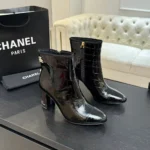 Chanel Women Ankle Boots Calfskin Black 6.5cm Heel Hight