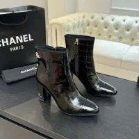 Chanel Women Ankle Boots Calfskin Black 6.5cm Heel Hight