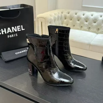 Chanel Women Ankle Boots Calfskin Black 6.5cm Heel Hight