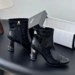 Chanel Women Ankle Boots Calfskin Black 6.5cm Heel Hight