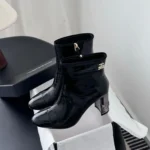 Chanel Women Ankle Boots Calfskin Black 6.5cm Heel Hight