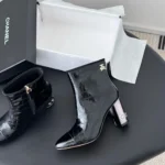 Chanel Women Ankle Boots Calfskin Black 6.5cm Heel Hight