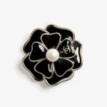 Chanel Women Brooch Metal & Resin Gold Black & Pearly White ABG238