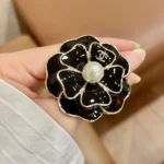 Chanel Women Brooch Metal & Resin Gold Black & Pearly White ABG238