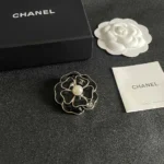 Chanel Women Brooch Metal & Resin Gold Black & Pearly White ABG238