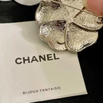 Chanel Women Brooch Metal & Resin Gold Black & Pearly White ABG238