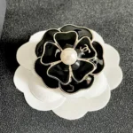 Chanel Women Brooch Metal & Resin Gold Black & Pearly White ABG238
