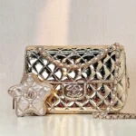 Chanel Women CC Flap Bag Star Coin Purse Mirror Calfskin Metallic Calfskin-Gold