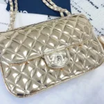 Chanel Women CC Flap Bag Star Coin Purse Mirror Calfskin Metallic Calfskin-Gold