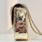 Chanel Women CC Flap Bag Star Coin Purse Mirror Calfskin Metallic Calfskin-Gold