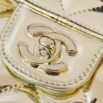 Chanel Women CC Flap Bag Star Coin Purse Mirror Calfskin Metallic Calfskin-Gold