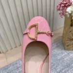 Gucci Women Ballet Flat With Half Horsebit Fuchsia Patent Leather