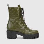 Gucci Women Lace-Up Ankle Boot With GG Dark Green GG Leather 840739