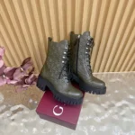 Gucci Women Lace-Up Ankle Boot With GG Dark Green GG Leather 840739