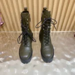 Gucci Women Lace-Up Ankle Boot With GG Dark Green GG Leather 840739