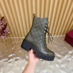 Gucci Women Lace-Up Ankle Boot With GG Dark Green GG Leather 840739