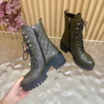 Gucci Women Lace-Up Ankle Boot With GG Dark Green GG Leather 840739