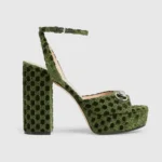 Gucci Women Platform Sandal With Horsebit Green Velvet 837395