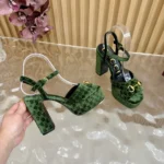 Gucci Women Platform Sandal With Horsebit Green Velvet 837395