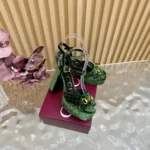 Gucci Women Platform Sandal With Horsebit Green Velvet 837395