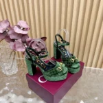 Gucci Women Platform Sandal With Horsebit Green Velvet 837395