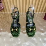 Gucci Women Platform Sandal With Horsebit Green Velvet 837395